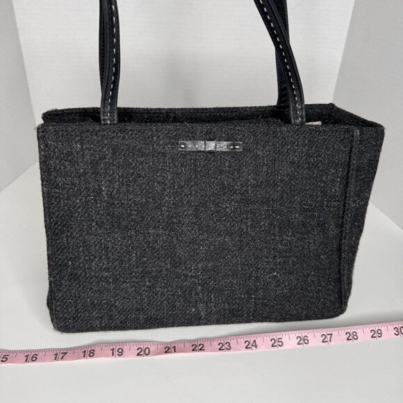 Kate Spade New York Grey Wool Over the Shoulder Hand Bag Black Rectangle Magnete - Picture 7 of 9